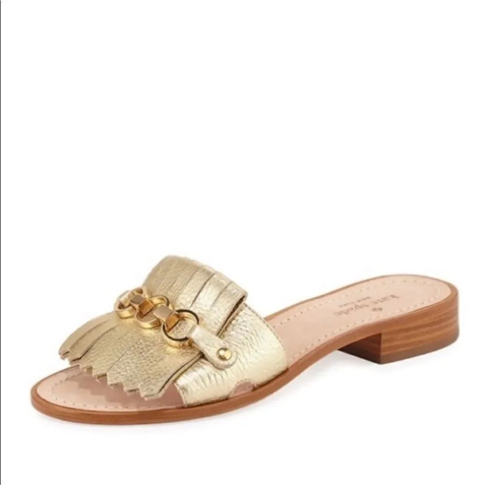 kate spade 6 Brie Kilkie Gold Metallic Leather Slides Sandals - Picture 3 of 16
